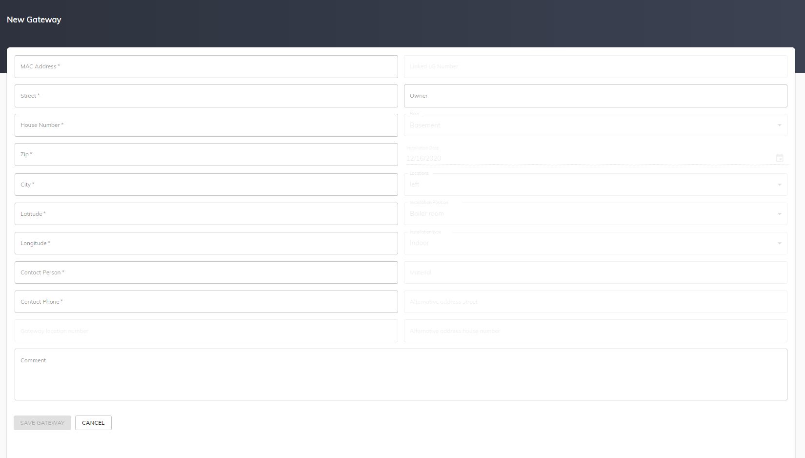 ZENNER Datahub: New gateway - input mask