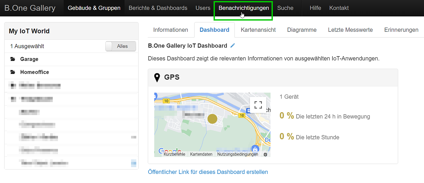 Geofencing in B.One Gallery einrichten Schritt 1: Reiter Benachrichtigungen öffnen