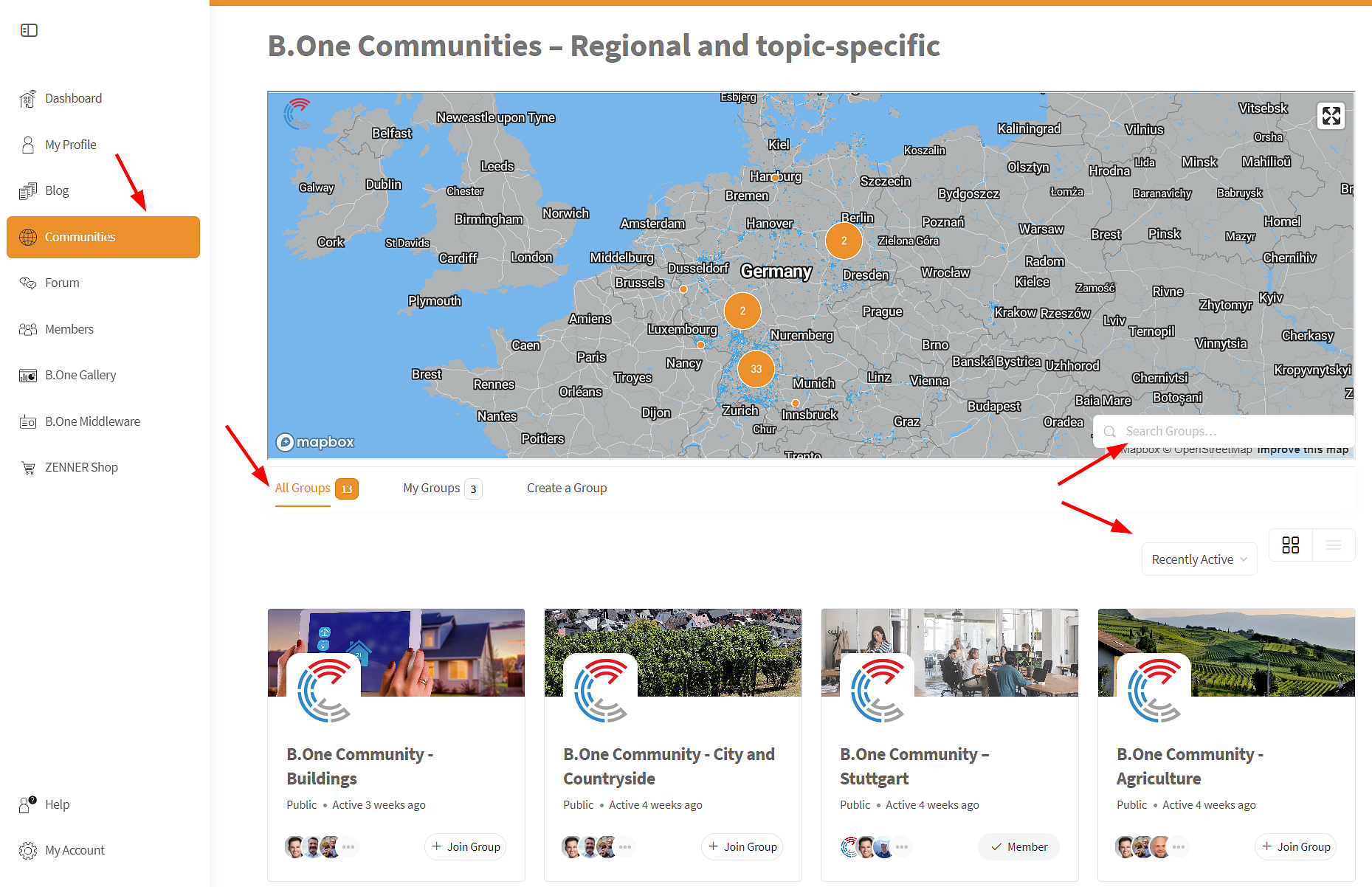 B.One Community: Regional and topic-specific Communities