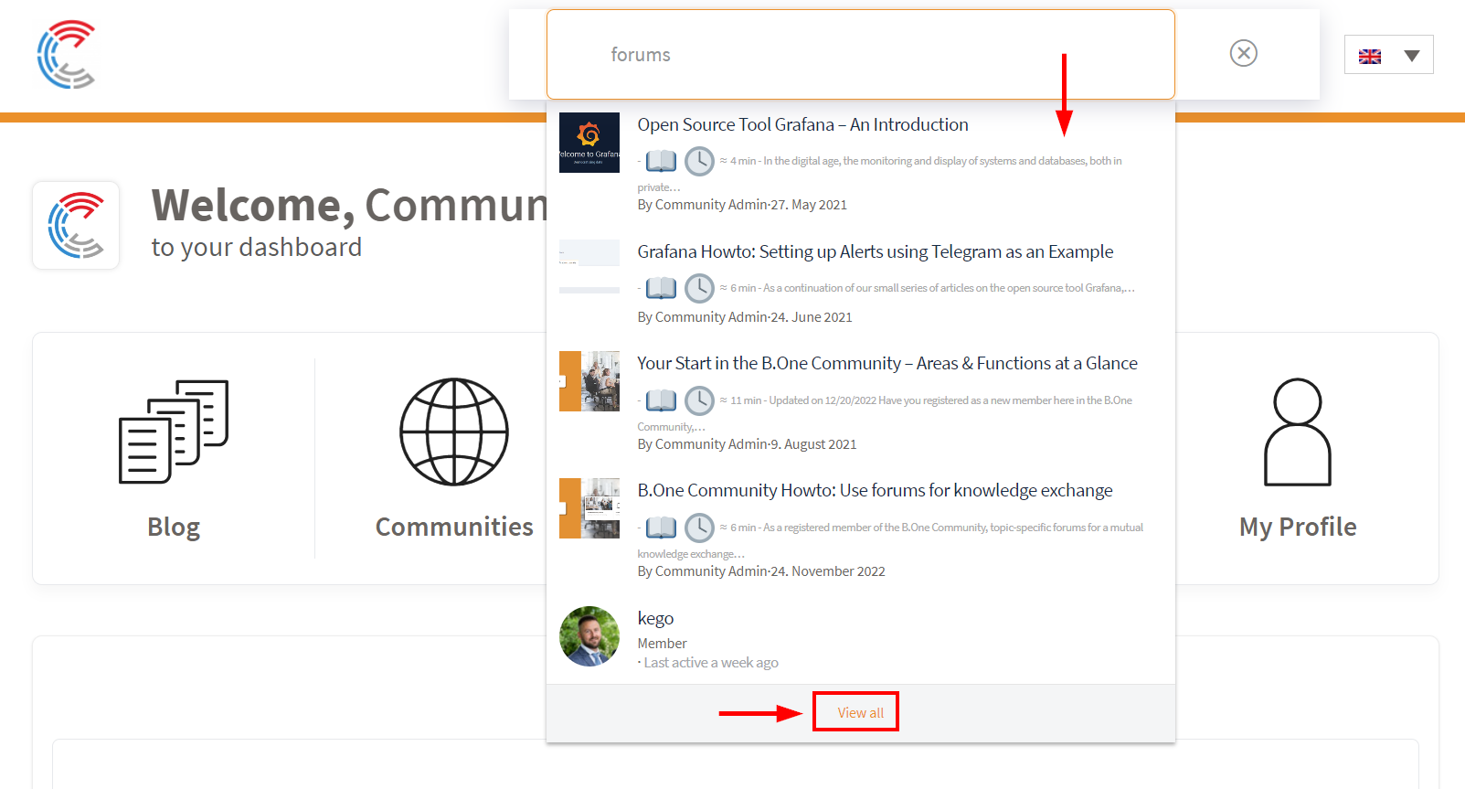 B.One Community: Global Search Auto Suggest