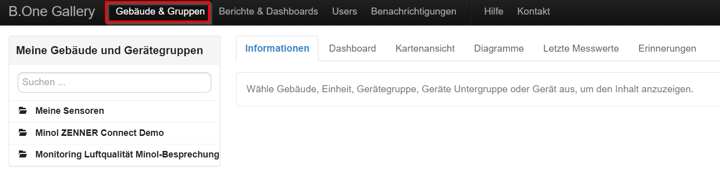 Gebäude & Gruppen in der B.One Gallery verwalten