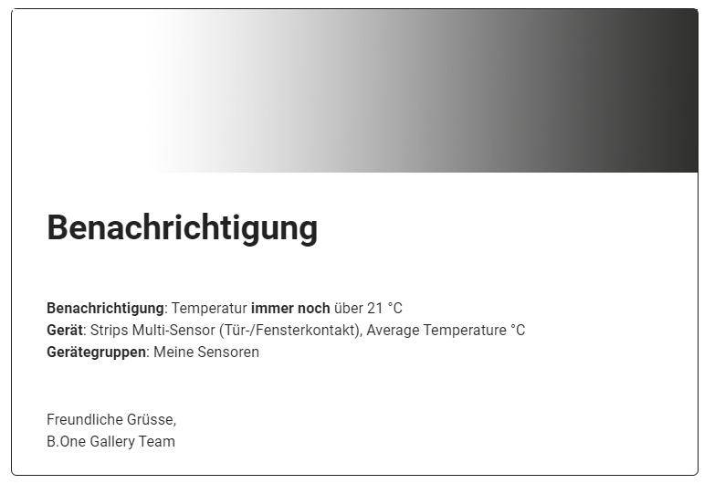 E-Mail-Benachrichtigung kritischer Temperaturveränderungen der B.One Gallery