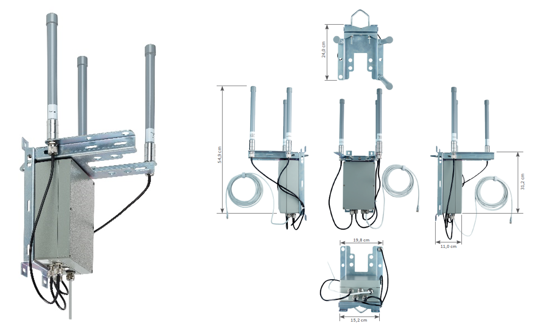 360 degree views and dimensions of the ZENNER IoT GatewayPLUS Outdoor 