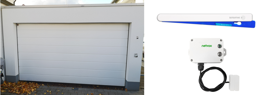 IoT sensors Sensative Strips +Drip and Netvox R718F next to the garage door