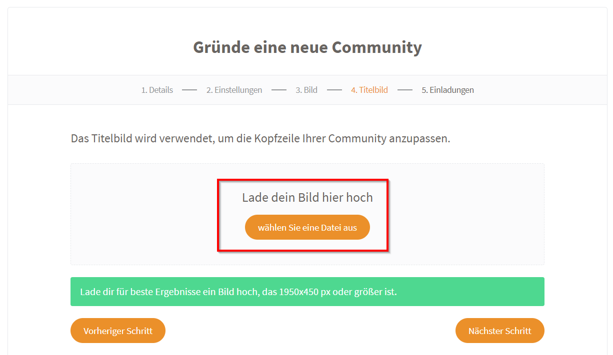 B.One Community gründen Schritt 4: Titelbild hinterlegen