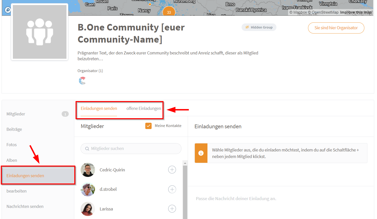 B.One Communities: Neue Mitglieder nachträglich einladen