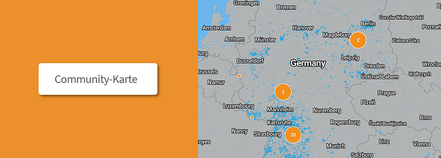 B.One Community-Karte mit Ausschnitt von Deutschland