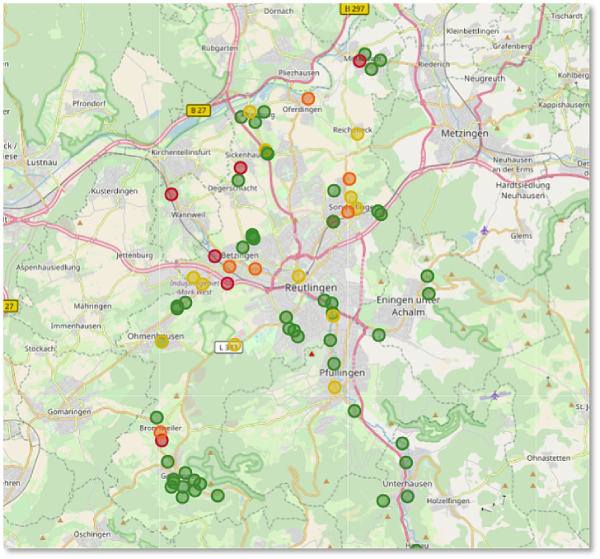 KWMSys Dashboard: Kartenansicht zur schnellen Identifikation von Regen- und Flut-Hotspots
