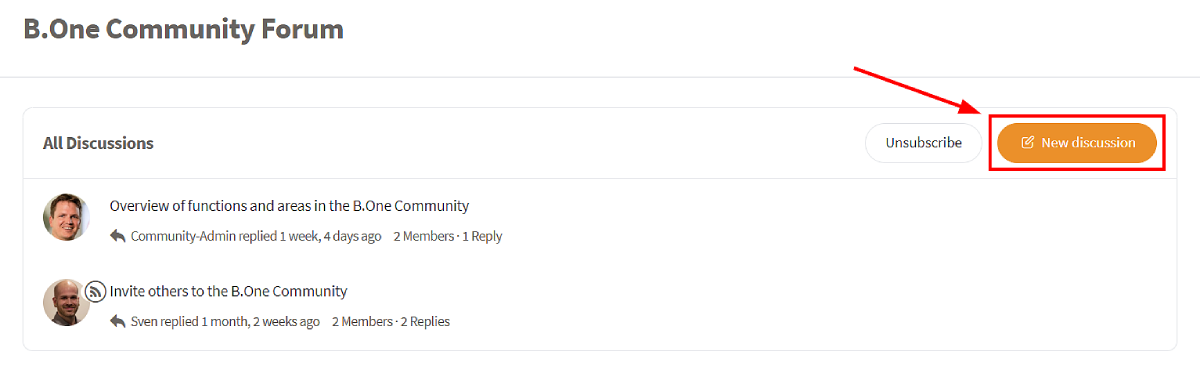 B.One Community: Create a new discussion - Step 1