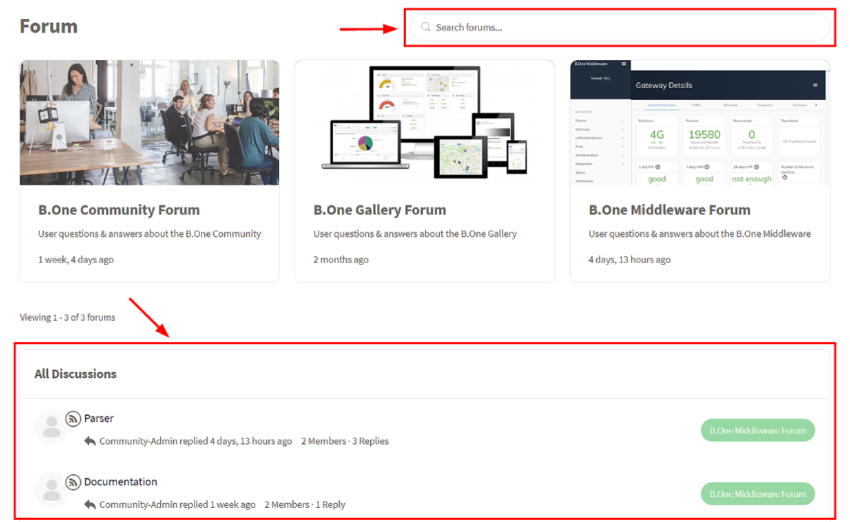 B.One Community: Find discussions through list and search