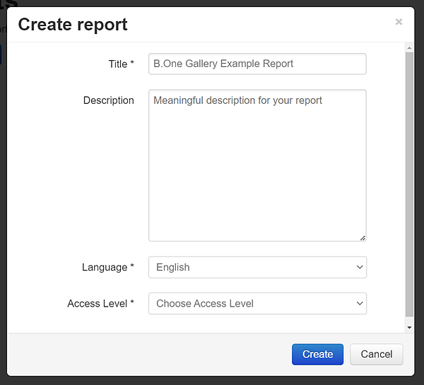 B.One Gallery: Add meta information to new report