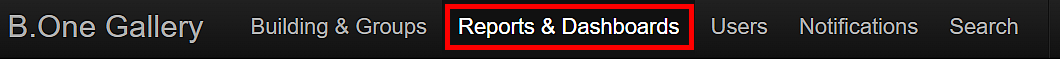 B.One Gallery: Menu item "Reports & Dashboards" in the main navigation