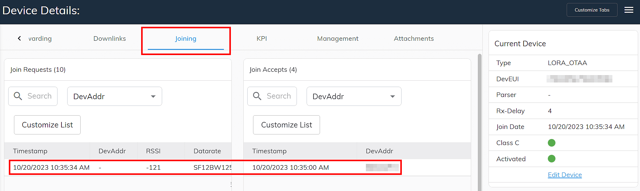 B.One Middleware : Check success of the join process in the “Joining” tab