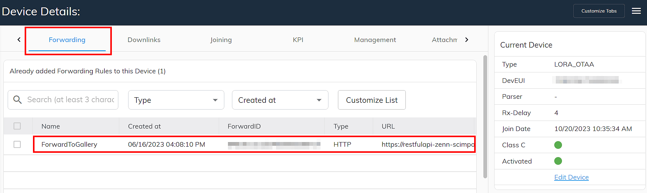 ZENNER Datahub: Example sensor with HTTP forwarding set up