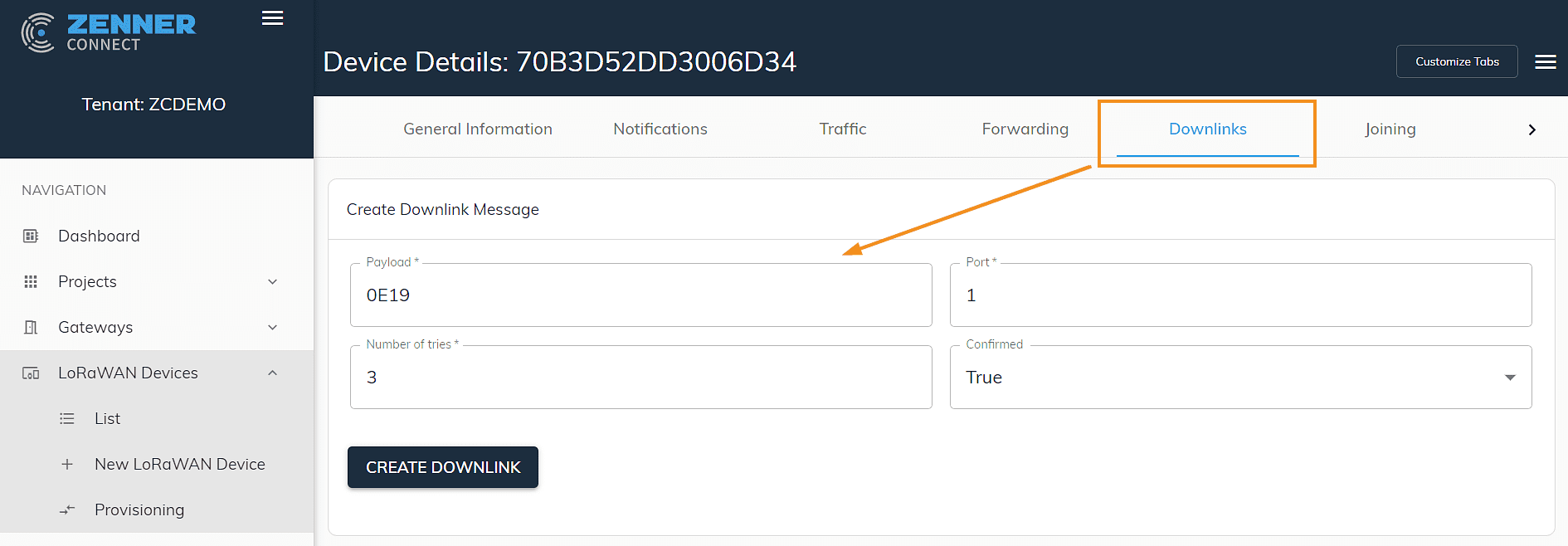 ZENNER Datahub: Sending Downlinks to MClimate VICKI