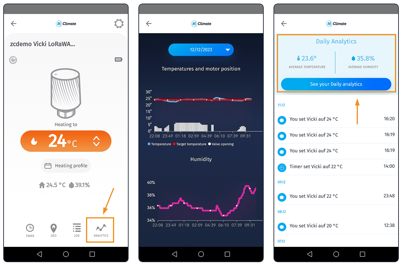 MClimate Home App: Zeitverlaufsdiagramme für Temperatur und Luftfeuchtigkeit