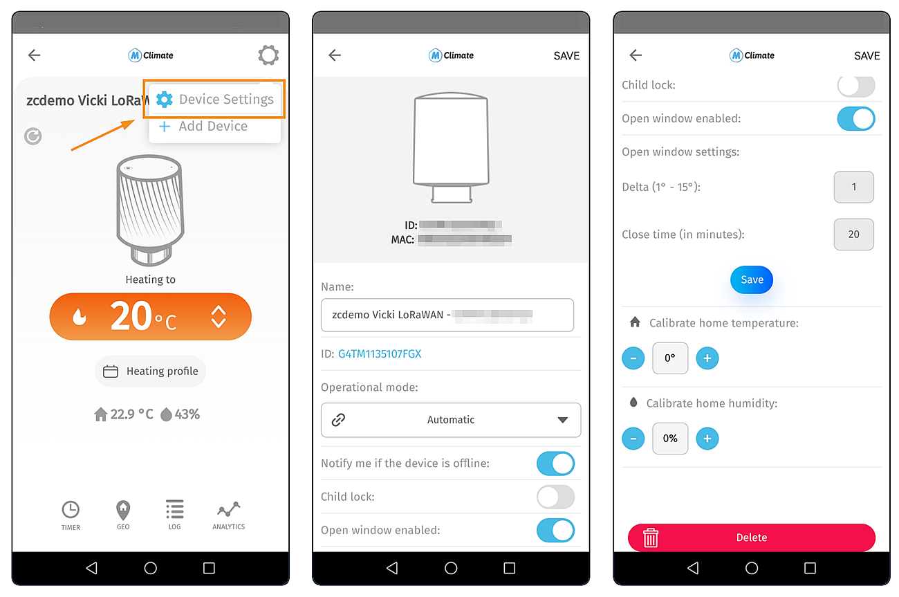 MClimate Home App: Ändern der VICKI Geräteeinstellungen