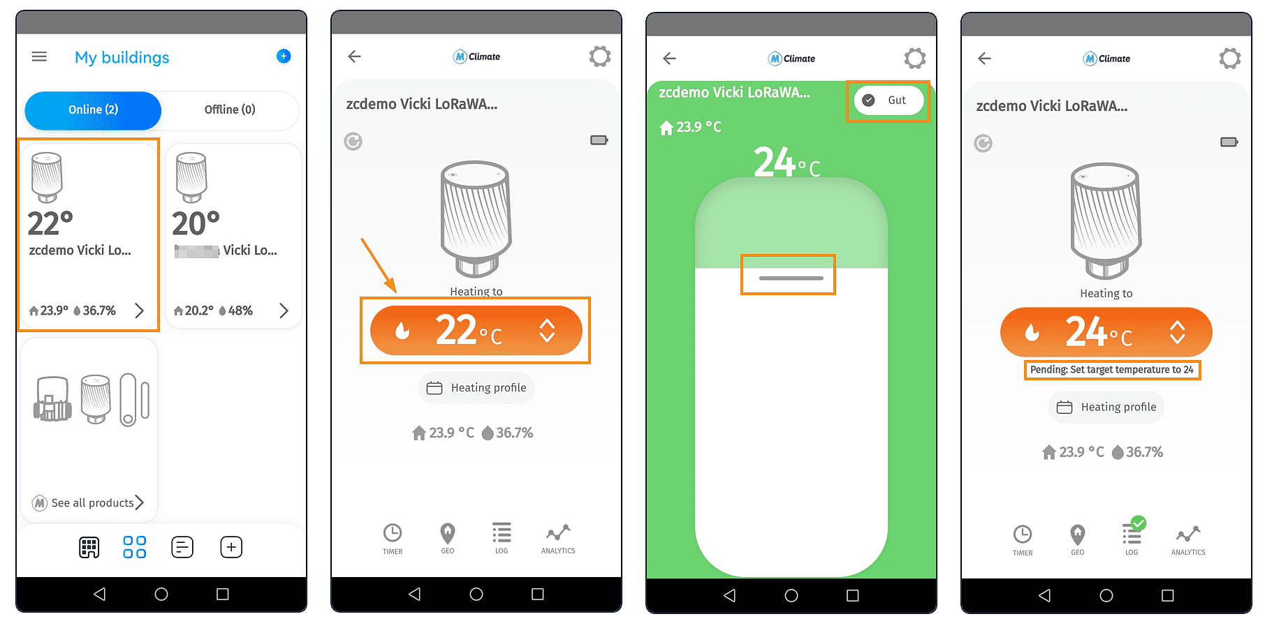 MClimate Home App: Ändern der VICKI Zieltemperatur