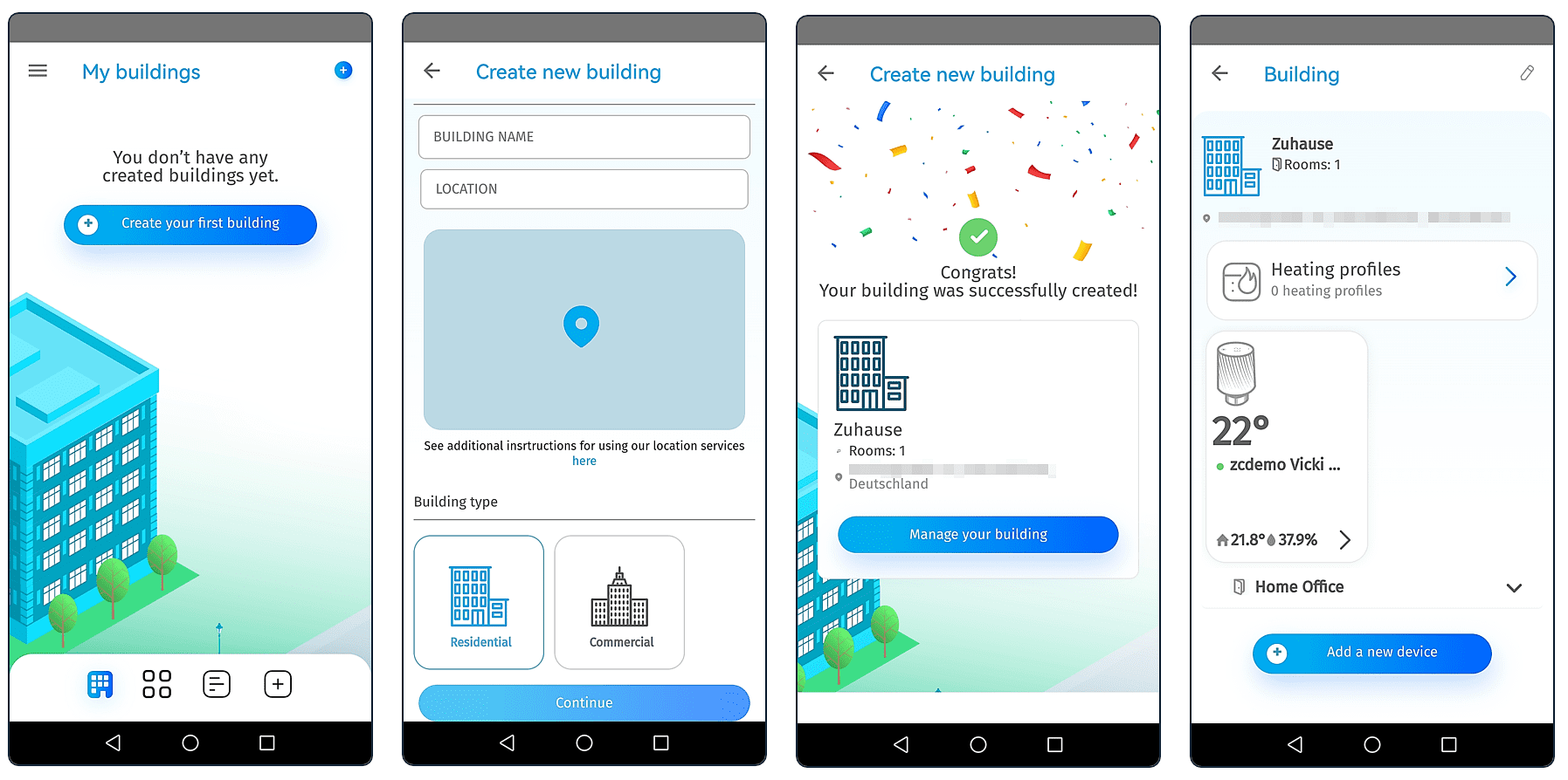 MClimate Home App: Anlegen eines neuen Gebäudes