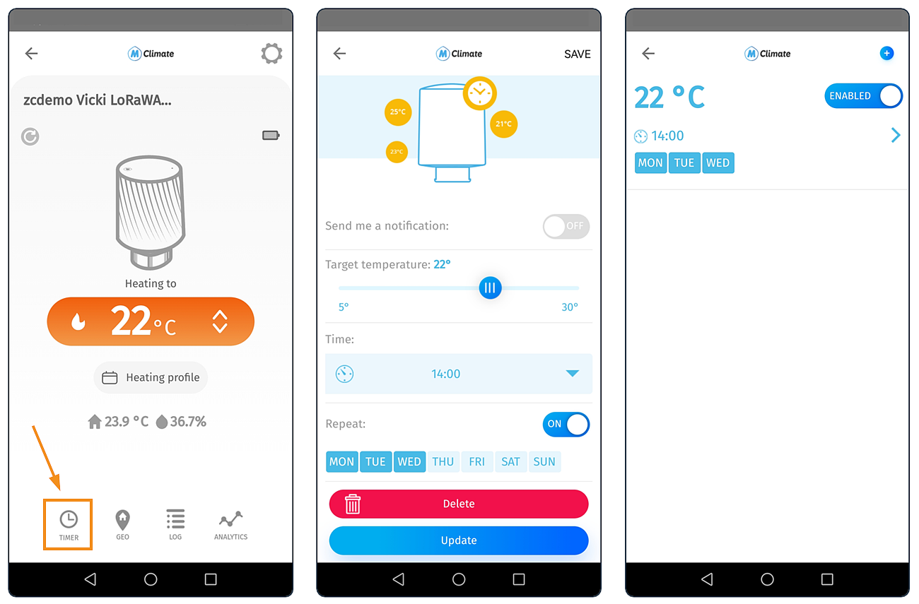 MClimate Home App: Erstellen eines Timers für VICKI Thermostat