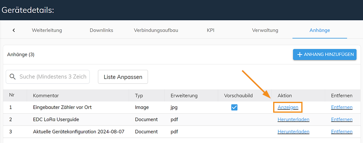 ZENNER Datahub: Anzeigen eines hinzugefügten Fotos in der Vorschau