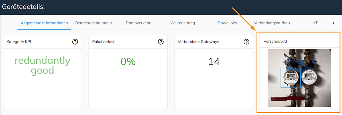 ZENNER Datahub: Beispiel für ein Vorschaubild in der Gerätedetailansicht