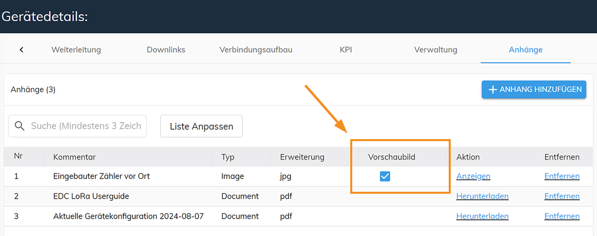 ZENNER Datahub: Vorschaubild für ein Gerät hinterlegen