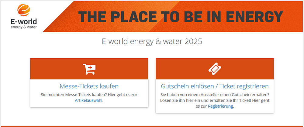 E-world 2025 Ticketkauf & Registrierung (Quelle: E-world energy & water GmbH)